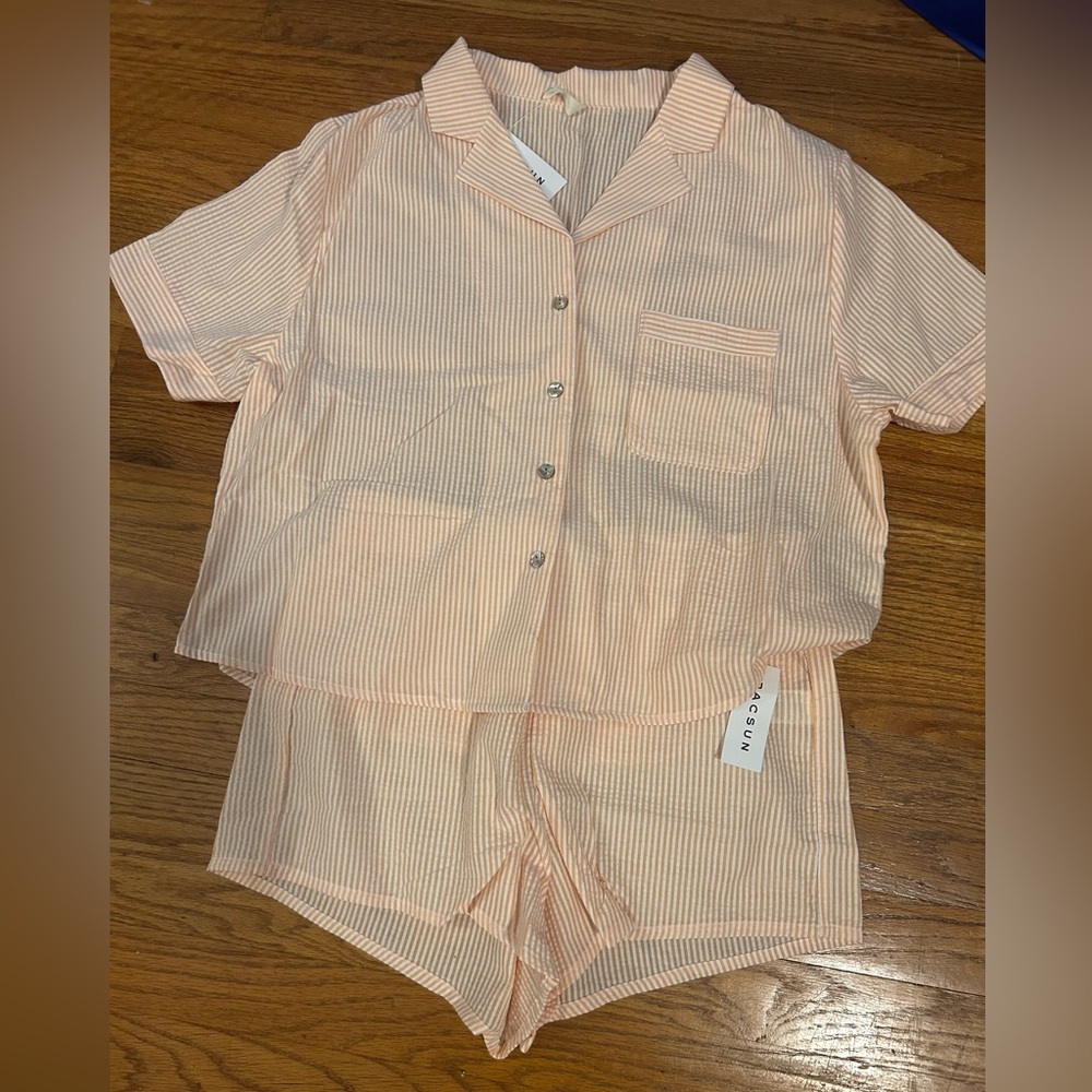 Pacsun Cropped Striped Pajama Set in Peach